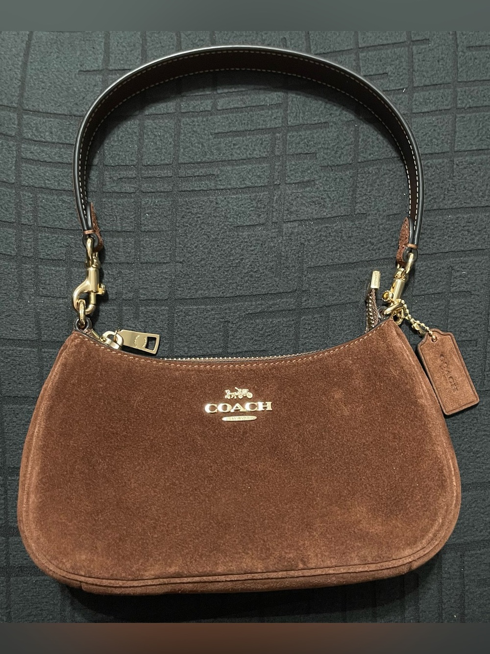 Coach Brown Suede Shoulder Bag with Gold Hardware - Picture 5 of 11